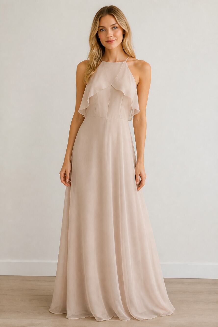 Birdy Grey Small Blush Pink Maxi Dress with Ruffle Detail - Picture 1 of 8